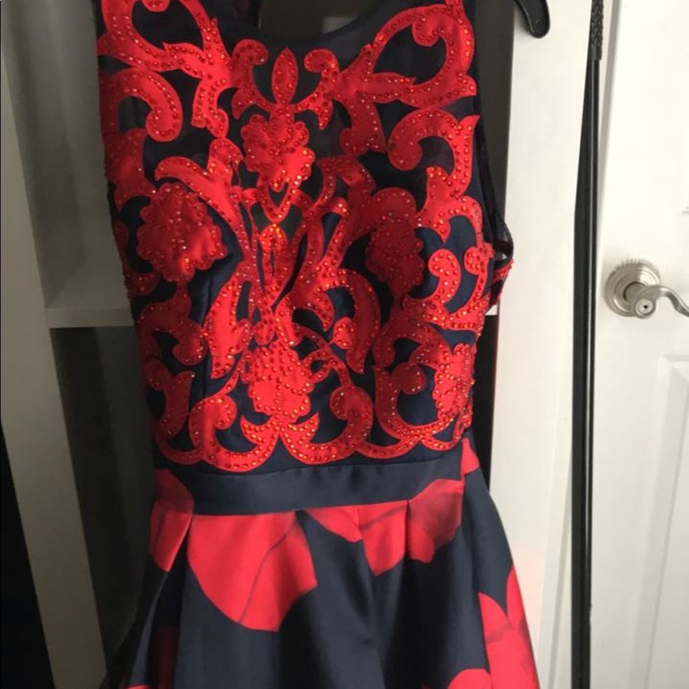 Red and navy blue hoco dress